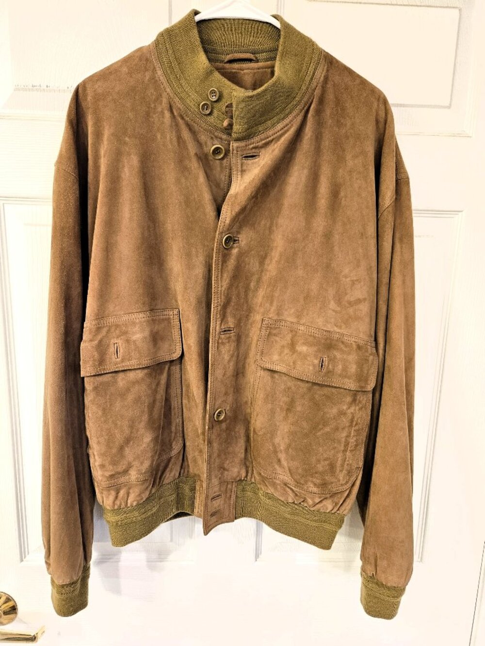 SAKS FIFTH AVE MENS SUPPLE GOAT SKIN SUEDE Carmel Brown Button Up Size 40 US M